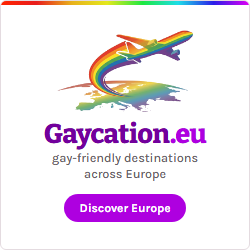Gaycation.eu banner, 250 by 250 pixels, Light