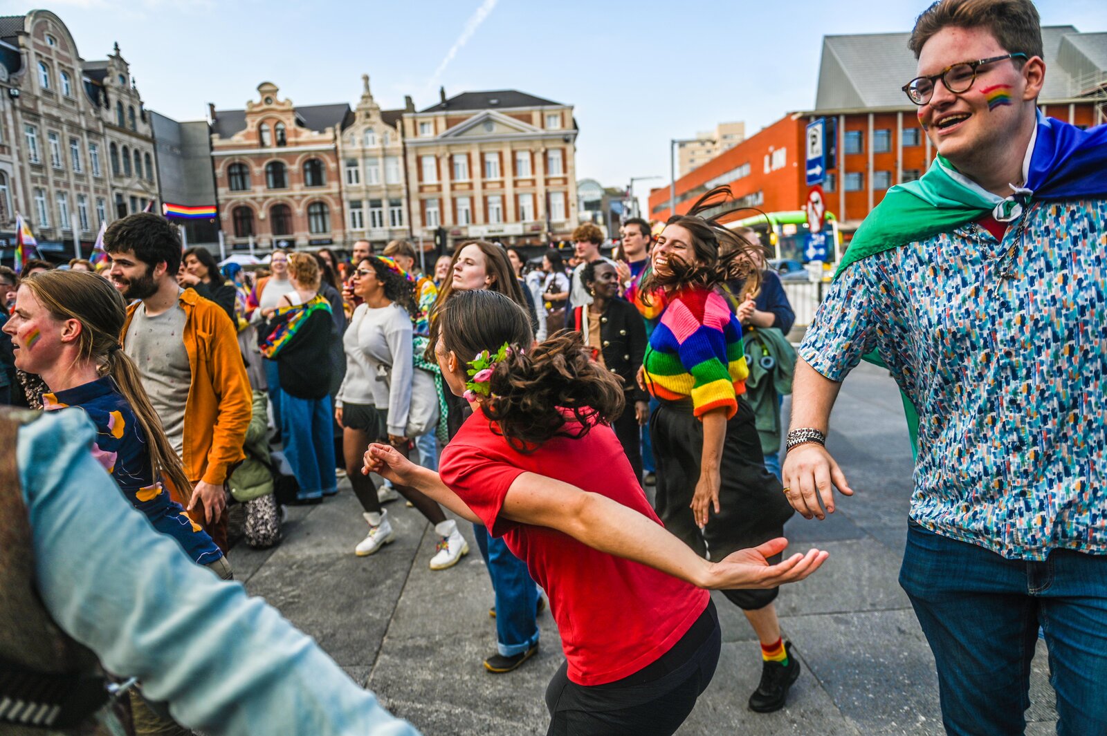 Dancing on the square once the walk is back. Leuven Pride 2025, photo: Koen Bauters