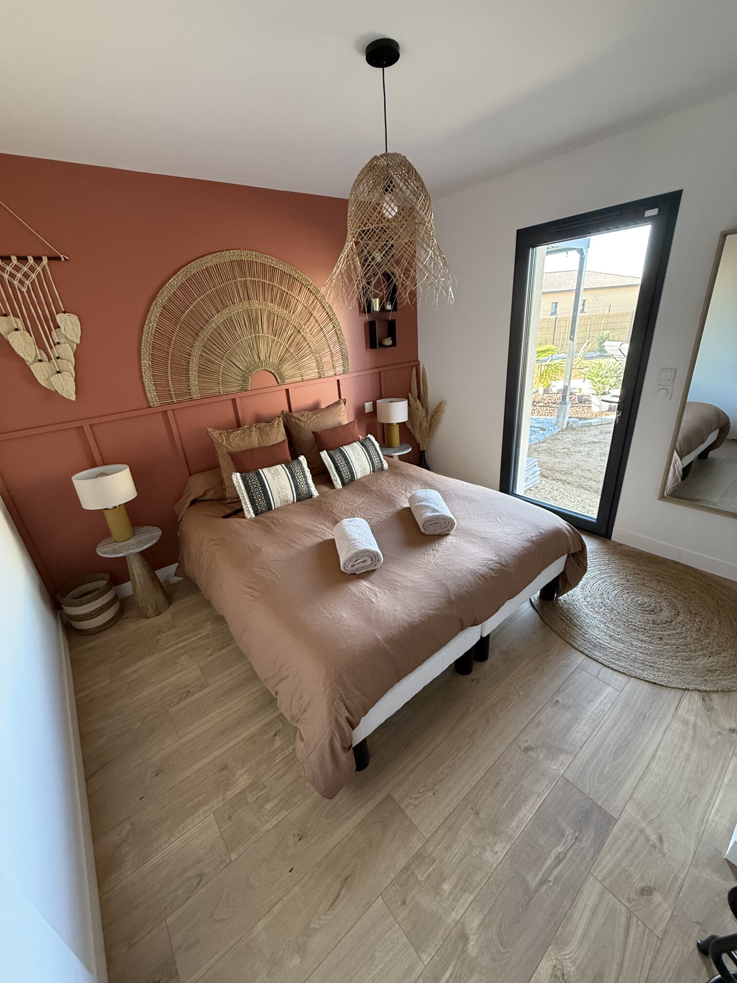 The terracotta guest room, with its own door to the garden.