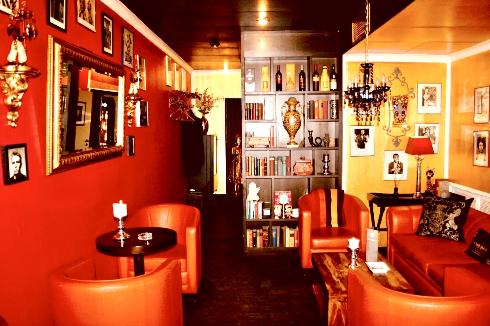 The corridor linking the red and yellow lounge areas.