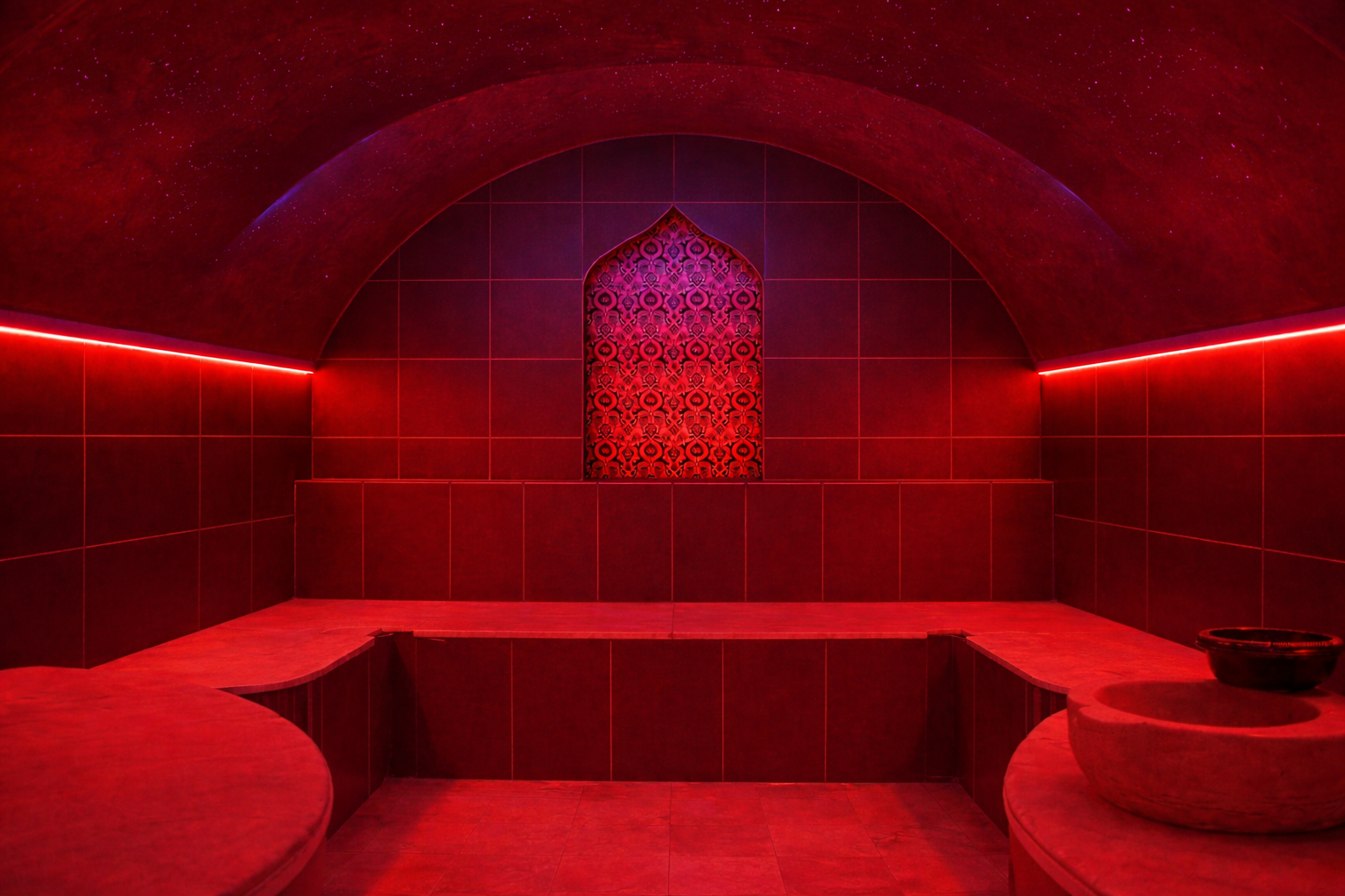 Hammam (Turkish sauna): Relax on the hot stone while enjoying a view of the starry sky.